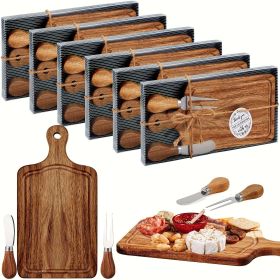 6 Set Wooden Square Cheese Board Gift Set | Knives, Forks, Thank You Tags, and Box for Guests for Valentine'S Day, Bridal Party