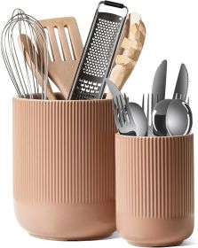 Utensil Holder for Kitchen Counter, 7.3"+5.4" Fluted Ceramic Utensil Crock Organizer for Countertop, Heavy Large Holder for Spatulas, Spoons, Set