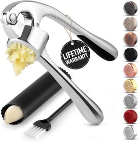 Kitchen Premium Garlic Press Set - Rust Proof Professional Garlic Mincer Tool - Easy-Squeeze, Easy-Clean with Soft