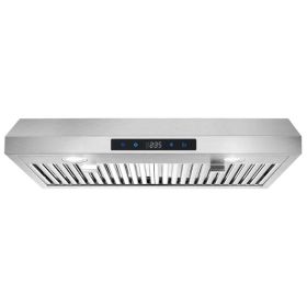 30 Inch Kitchen Under Cabinet Range Hood 3-Speed 600CFM Vent W/LEDs Silver/Black (Option: SliverTouchControl)