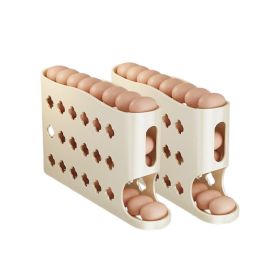 2Pcs/Set Multi-layer Household Refrigerator Side Door Rolling Egg Storage Box (Color: Cream, Type: Egg Storage Box)