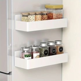 2pcs Multi Purpose Magnetic Plastic Kitchen Shelf Suit, Wall Mounted Durable Condiment Rack (Option: White)